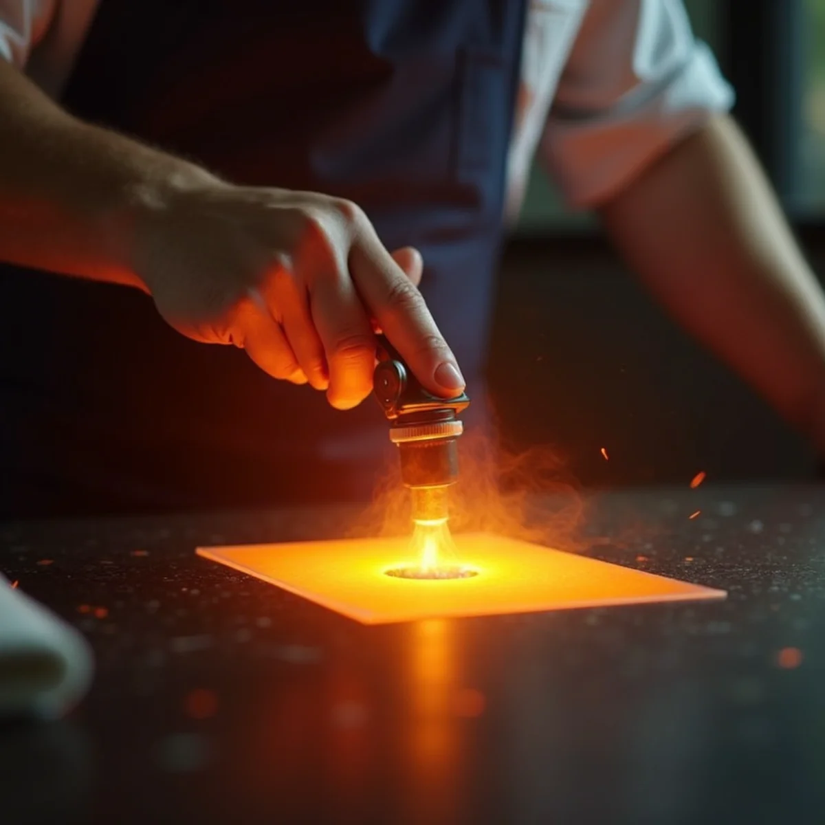 Silicon nitride hot surface igniter glowing to ignite gas furnace burners